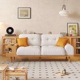 Japandi style wooden base sofa featuring an integrated cat den for pet-friendly living